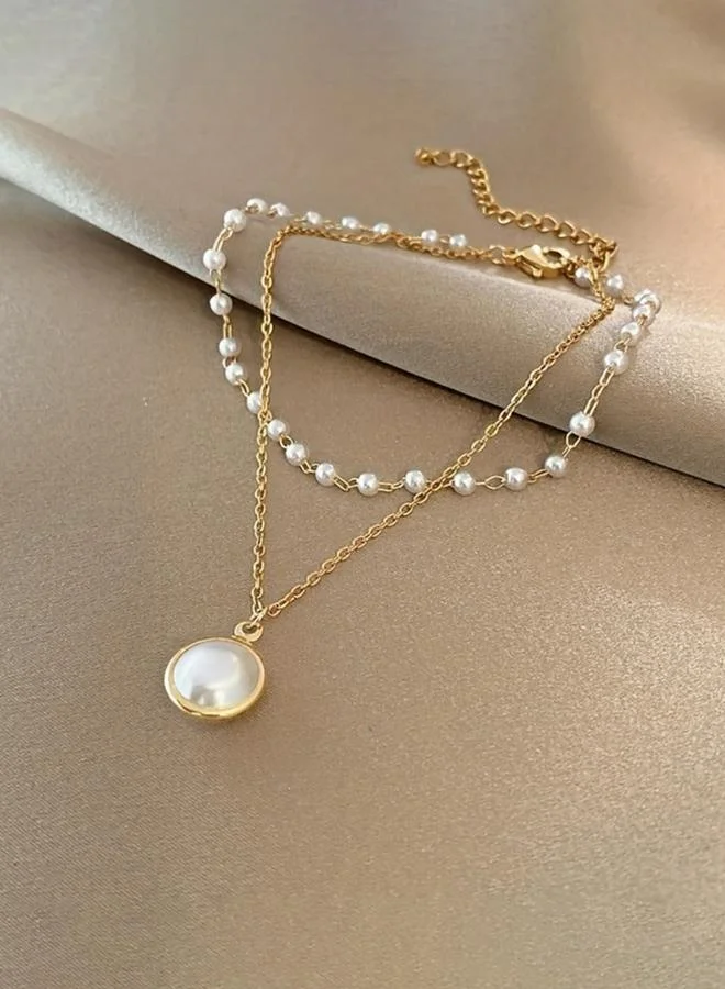 Take Two Women Gold Faux Pearl Anklet